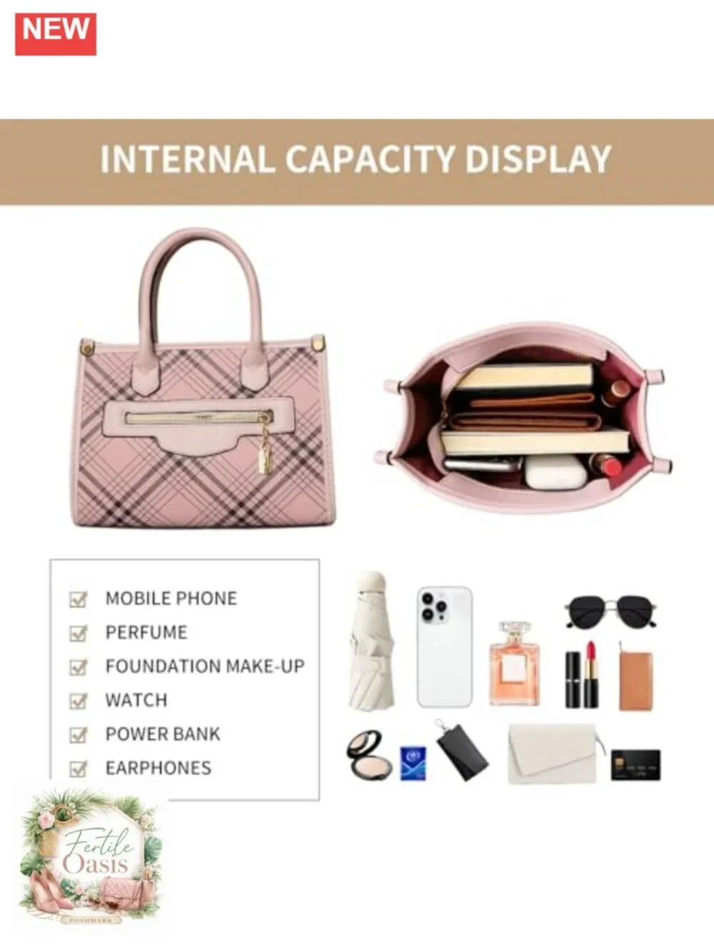Women's Satchel Handbag Set with Wallet & Cardholder, PU Leather, Checkered,